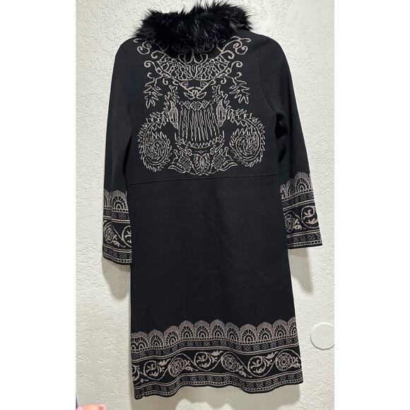 Chico’s Women’s Faux-Fur Collar Lurex Cardigan Black with Gold Size 0 - Picture 2 of 15